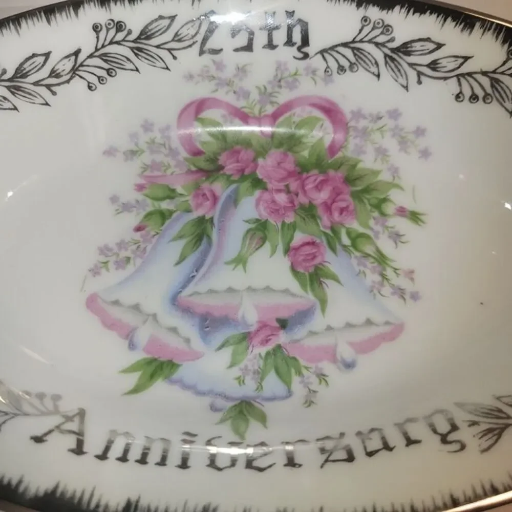 PlateVintage Royal Crown Japan 25th Anniv. Plate Silver Trim Arnart Porcelain 8.